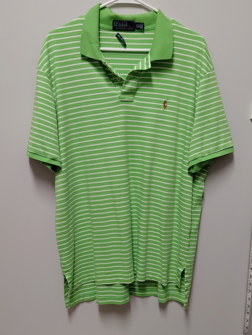 Ralph Lauren Light Green and White Striped Polo, Size XXL